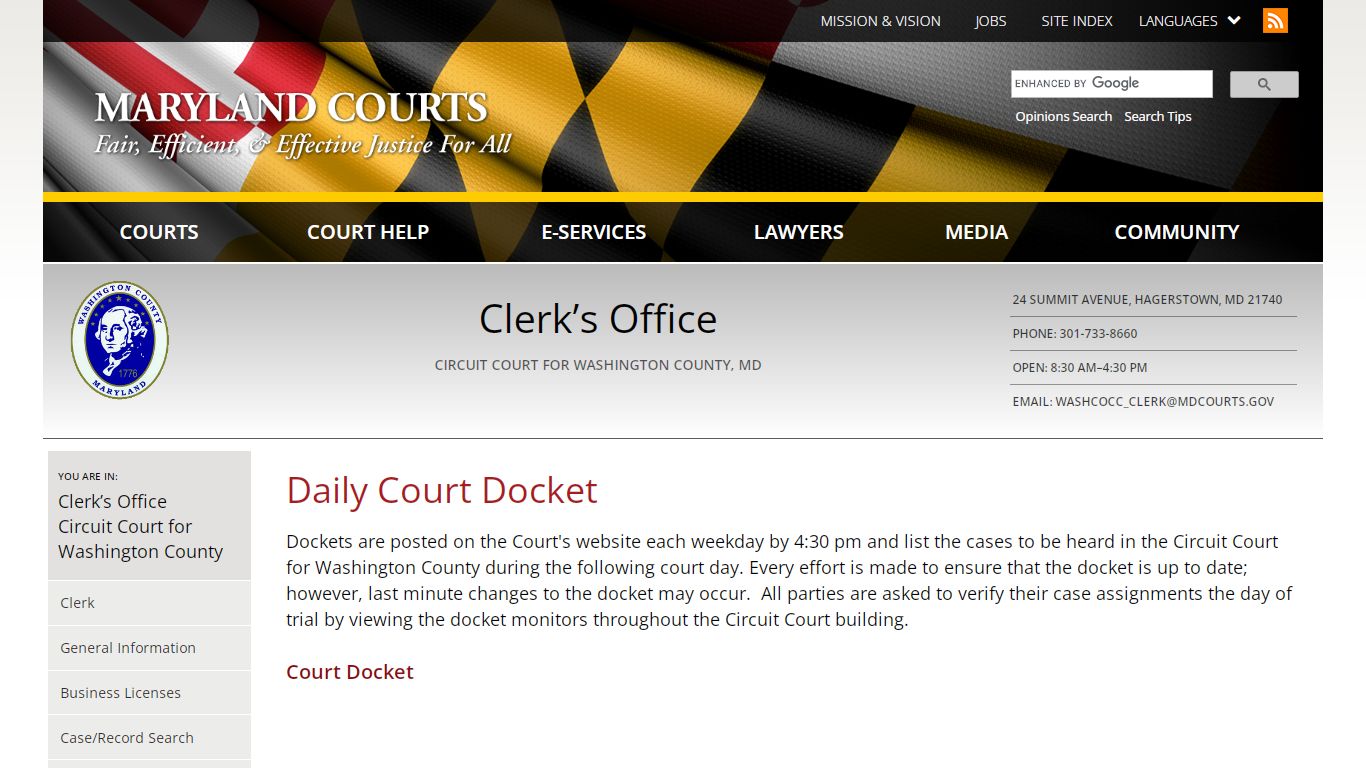 Daily Court Docket | Maryland Courts