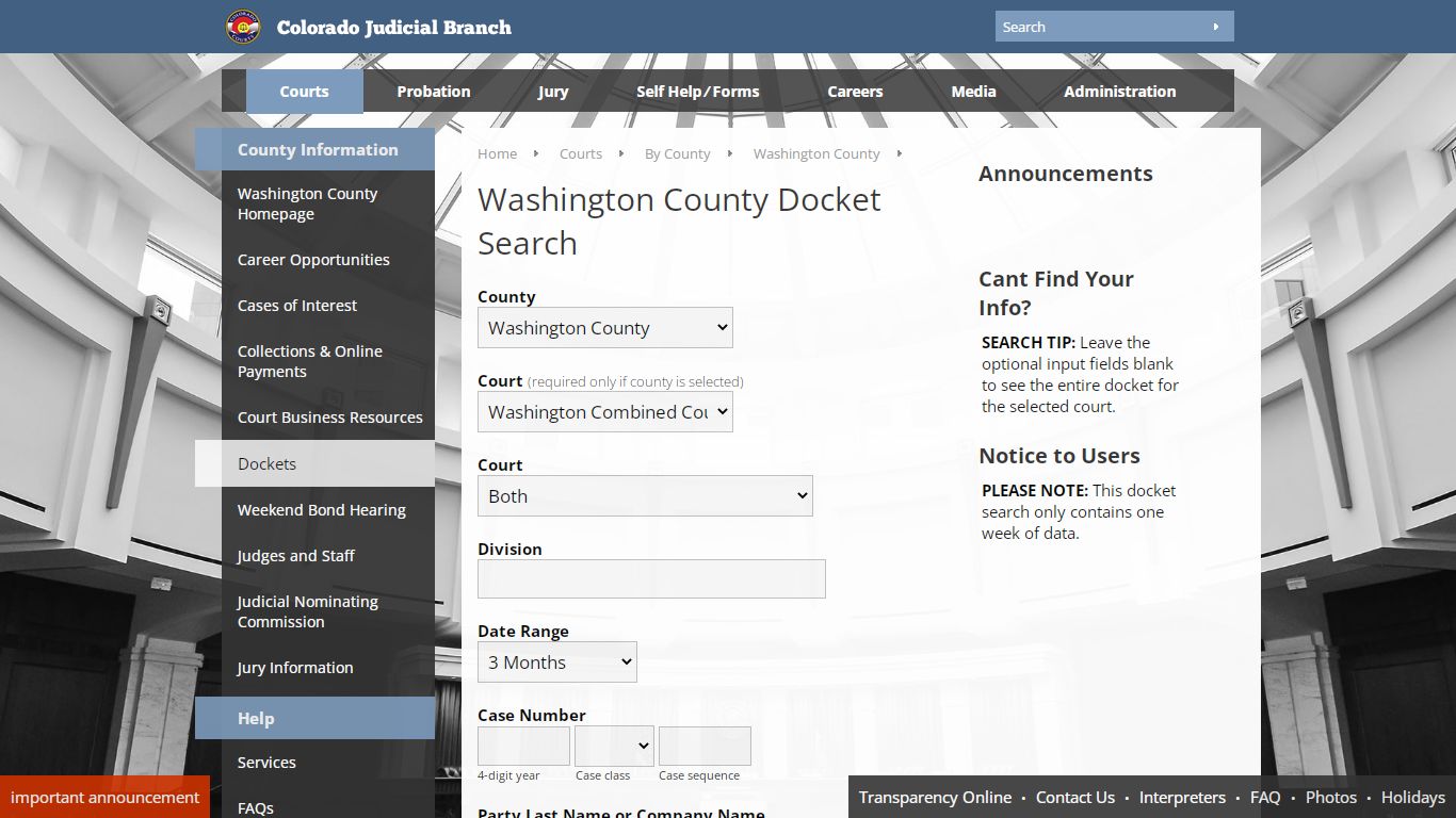 Colorado Judicial Branch - Washington County - Dockets